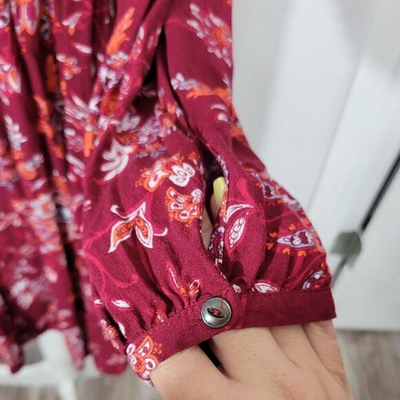 Sahalie Dress Long Sleeve Midi Red Floral Size Medium M - Picture 6 of 10